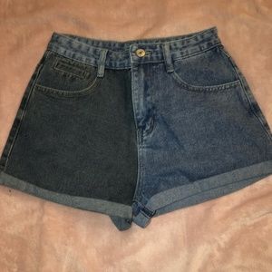 NWOT High Waisted Color Block Jean Shorts XS